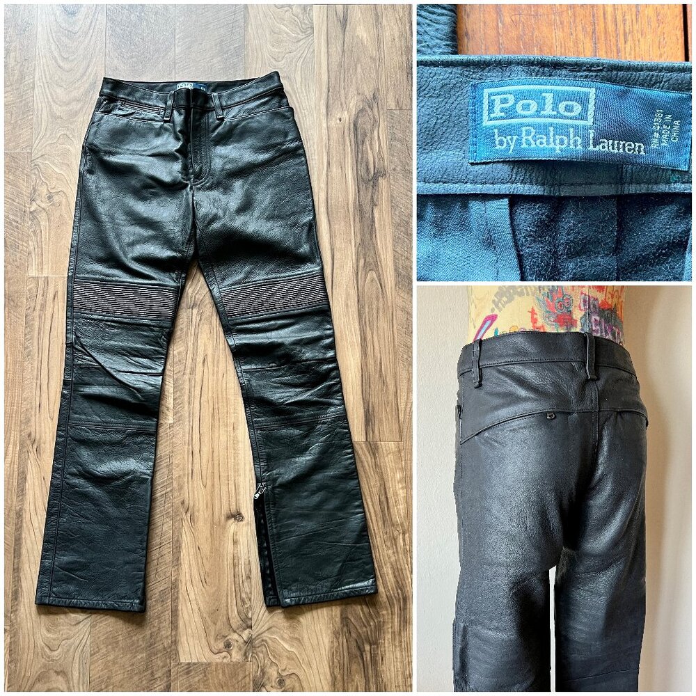 POLO Leather Pants Ralph Lauren Black Motorsport